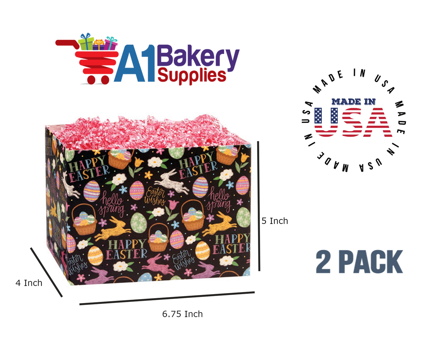 Easter Chalkboard Basket Box, Theme Gift Box, Small 6.75 (Length) x 4 (Width) x 5 (Height), 2 Pack