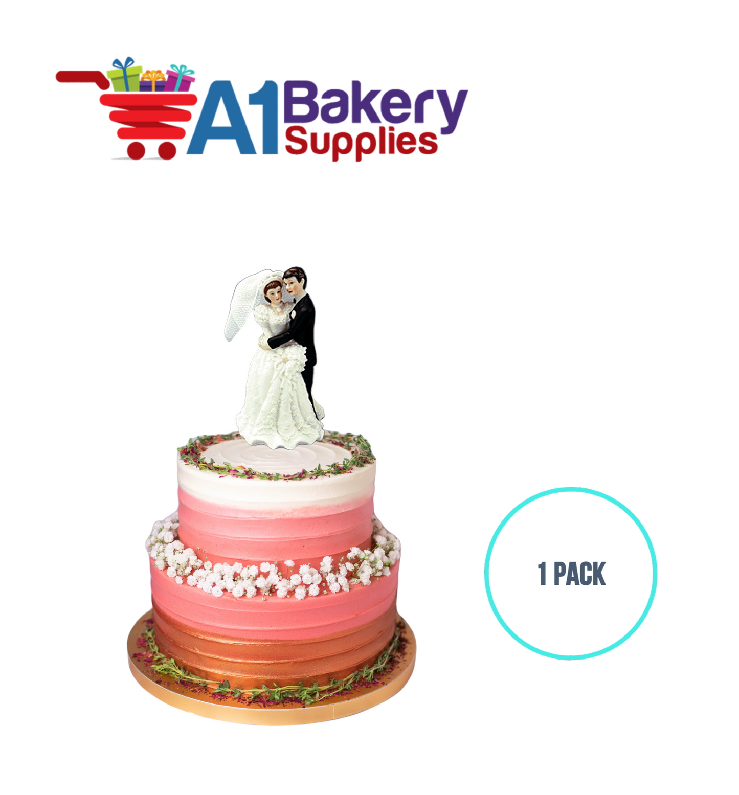 A1BakerySupplies Embracing Couple - 4-3/4" 1 pack Wedding Accessories for Birthday Cake Decorations and Marriages