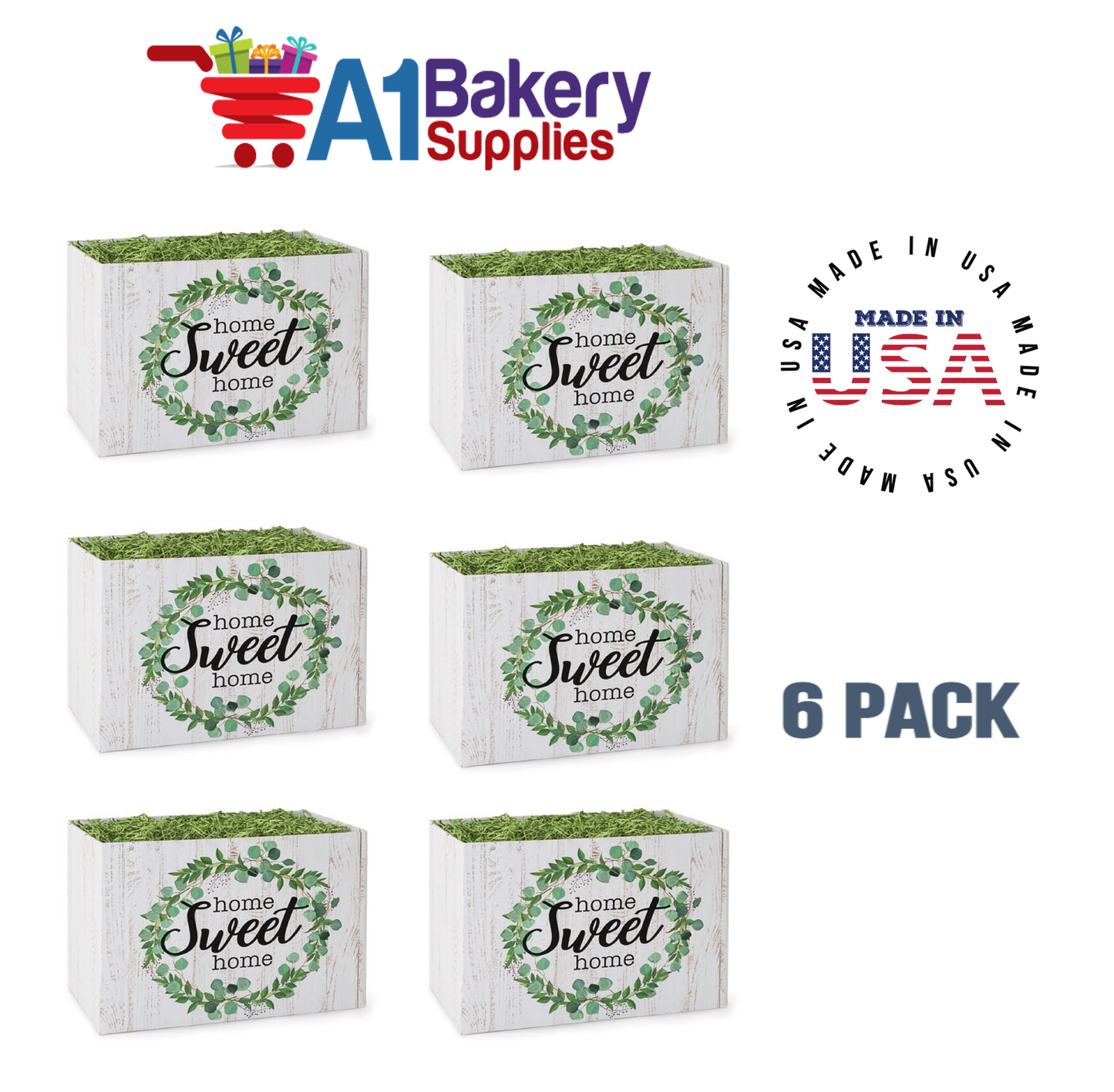 Farmhouse Home Sweet Home Basket Box, Theme Gift Box, Large 10.25 (Length) x 6 (Width) x 7.5 (Height), 6 Pack