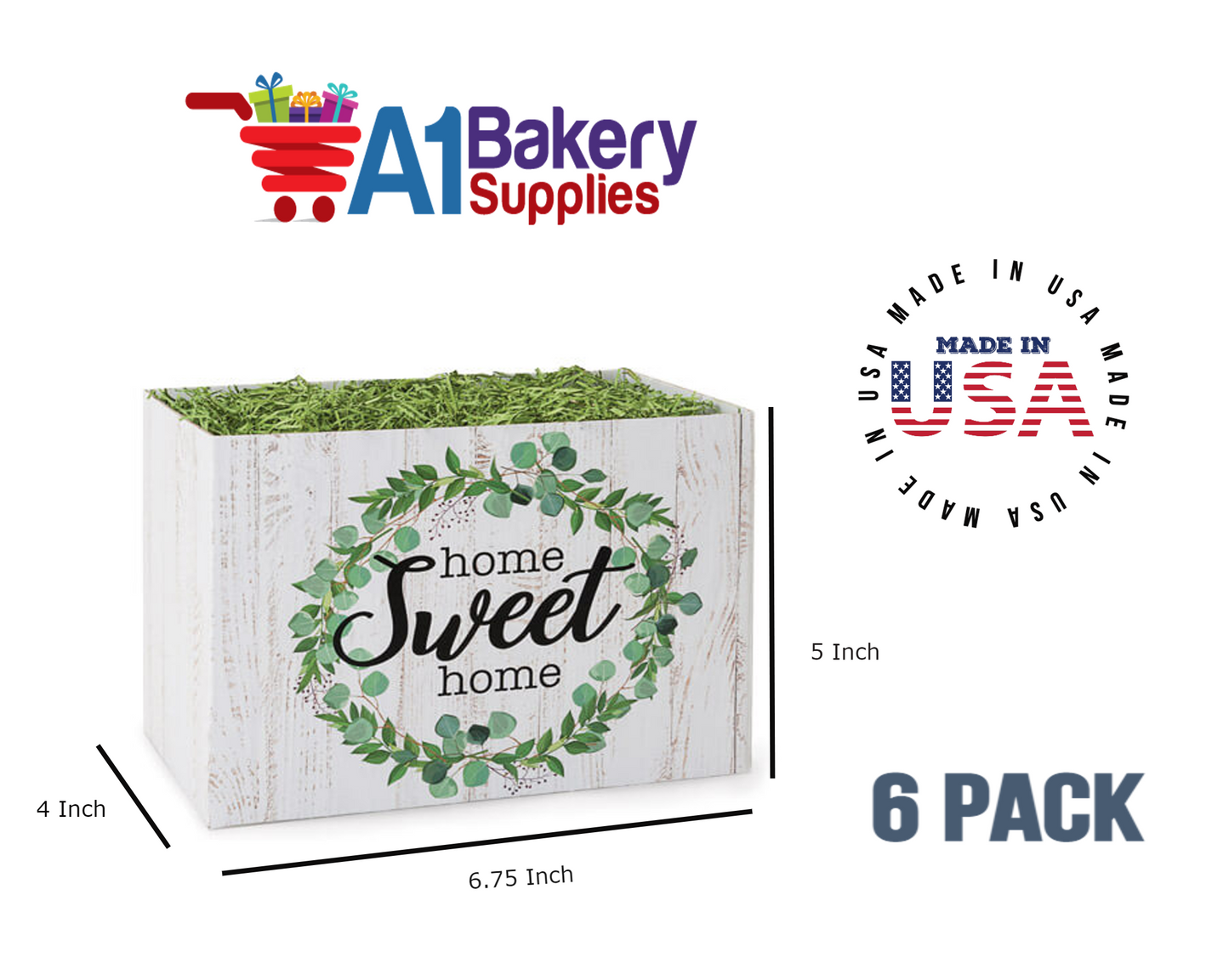 Farmhouse Home Sweet Home Basket Box, Theme Gift Box, Small 6.75 (Length) x 4 (Width) x 5 (Height), 6 Pack