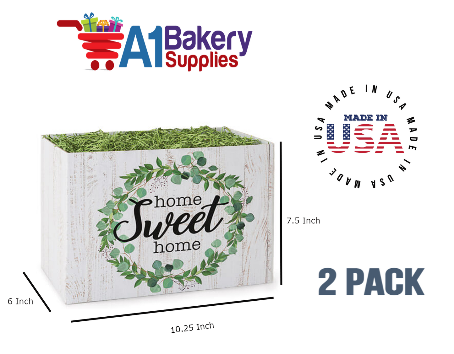 Farmhouse Home Sweet Home Basket Box, Theme Gift Box, Large 10.25 (Length) x 6 (Width) x 7.5 (Height), 2 Pack