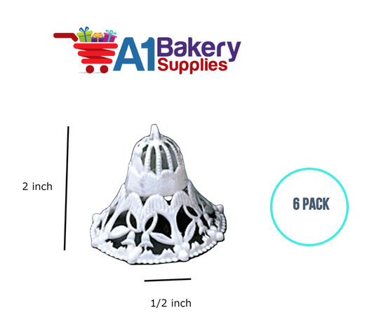 A1BakerySupplies Filigree Lace Bell-Large White 6 pack Wedding Accessories for Birthday Cake Decorations and Marriages