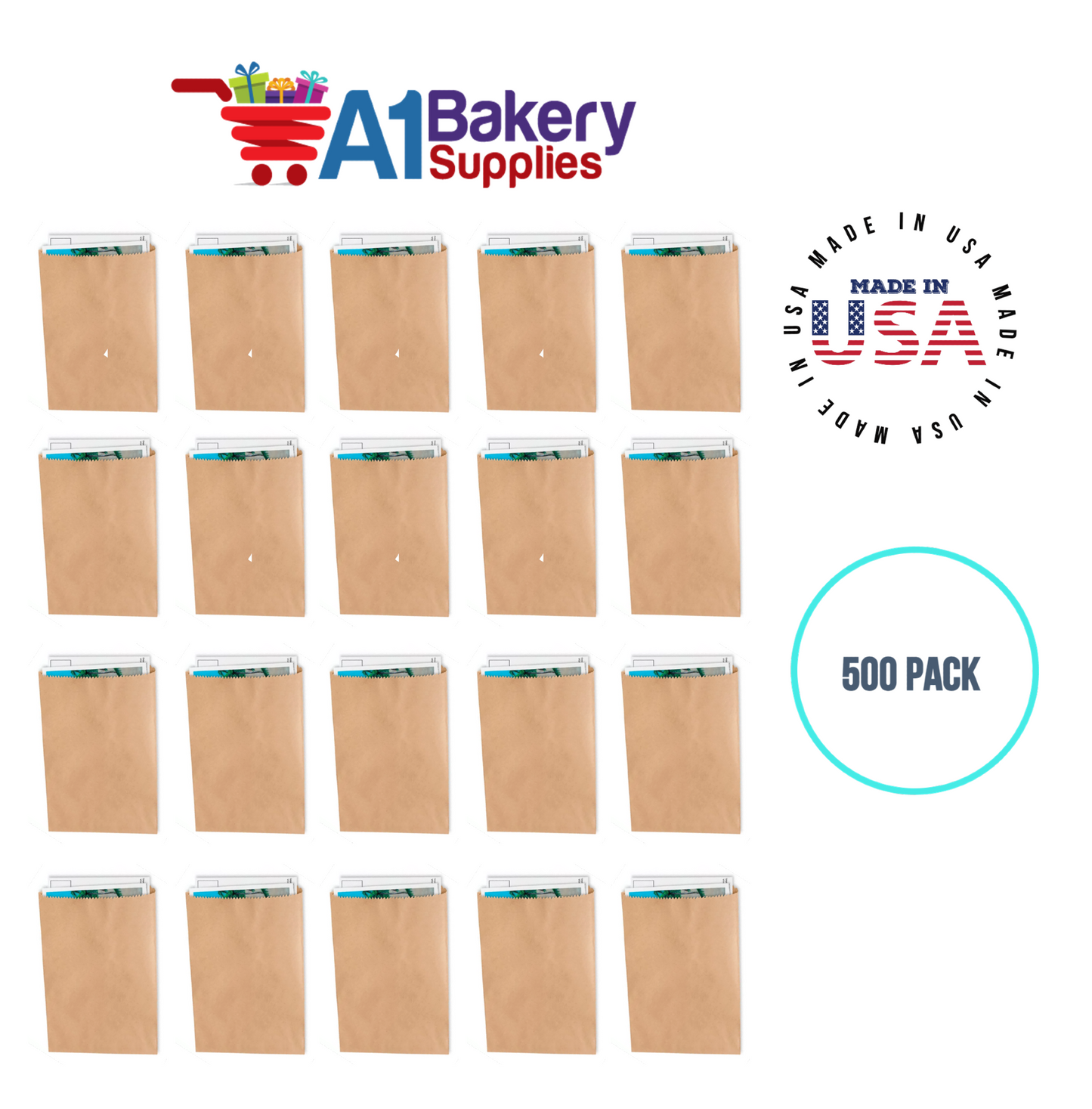 Kraft Flat Merchandise Bags, Medium, 500 Pack - 5"x7-1/2"