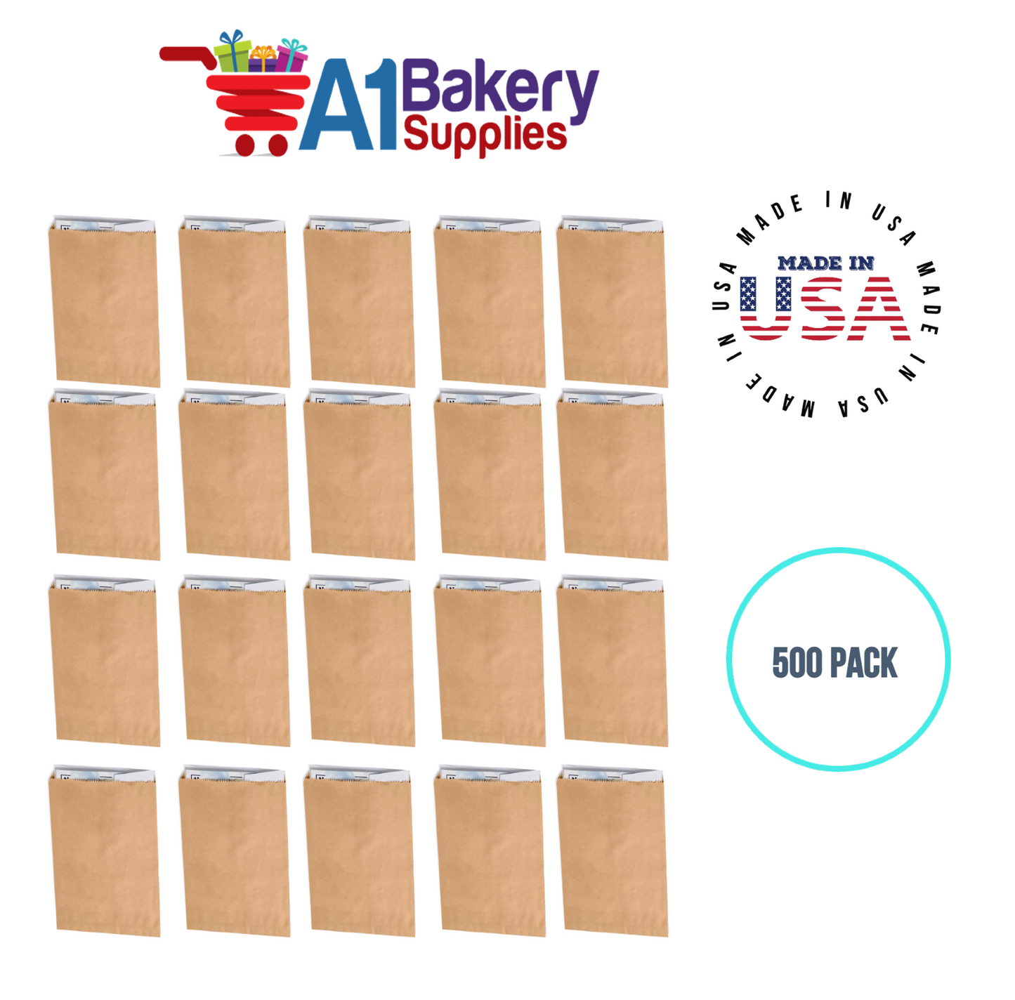 Kraft Flat Merchandise Bags, Medium, 500 Pack - 6-1/4"x9-1/4"