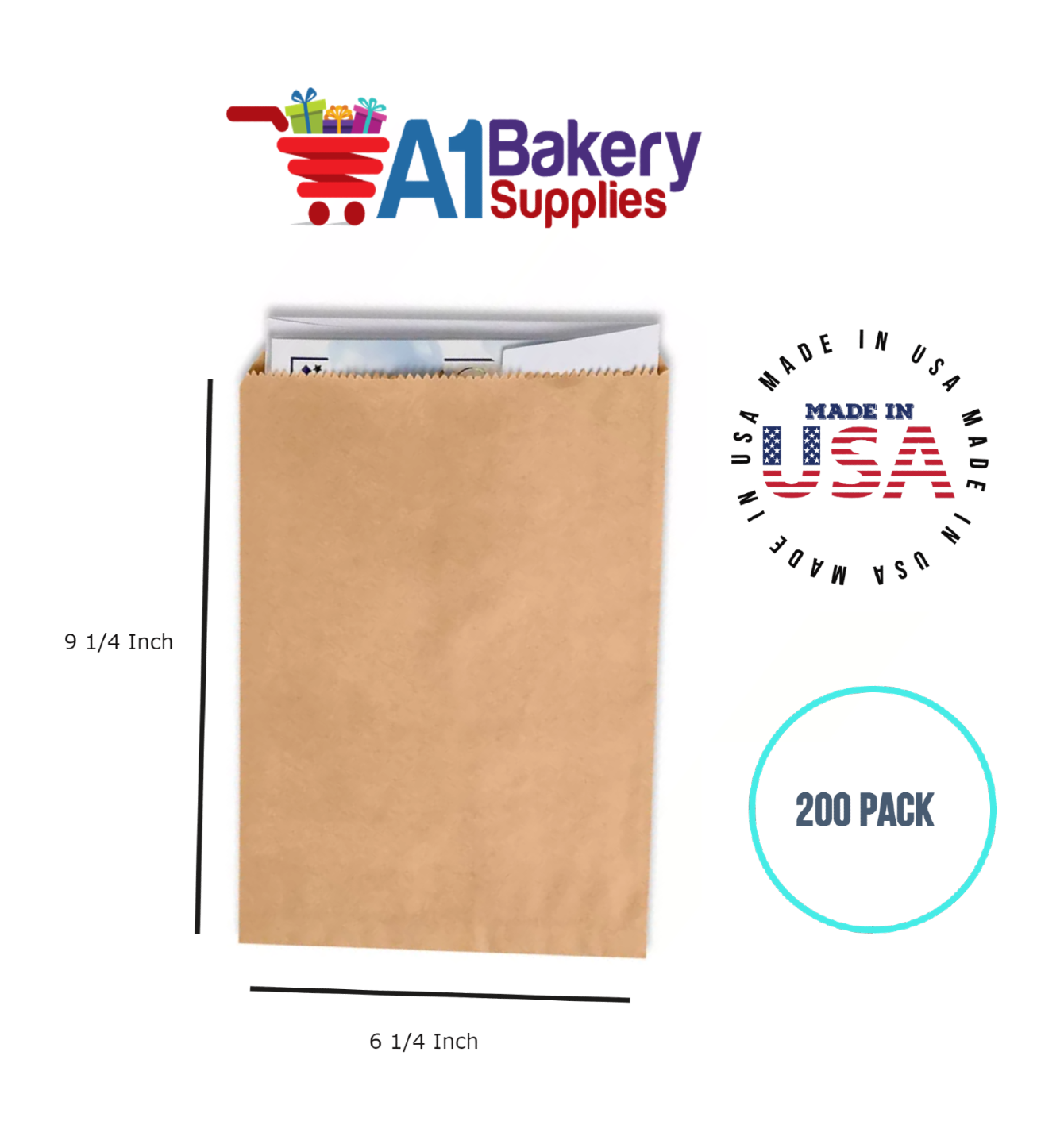 Kraft Flat Merchandise Bags, Medium, 200 Pack - 6-1/4"x9-1/4"