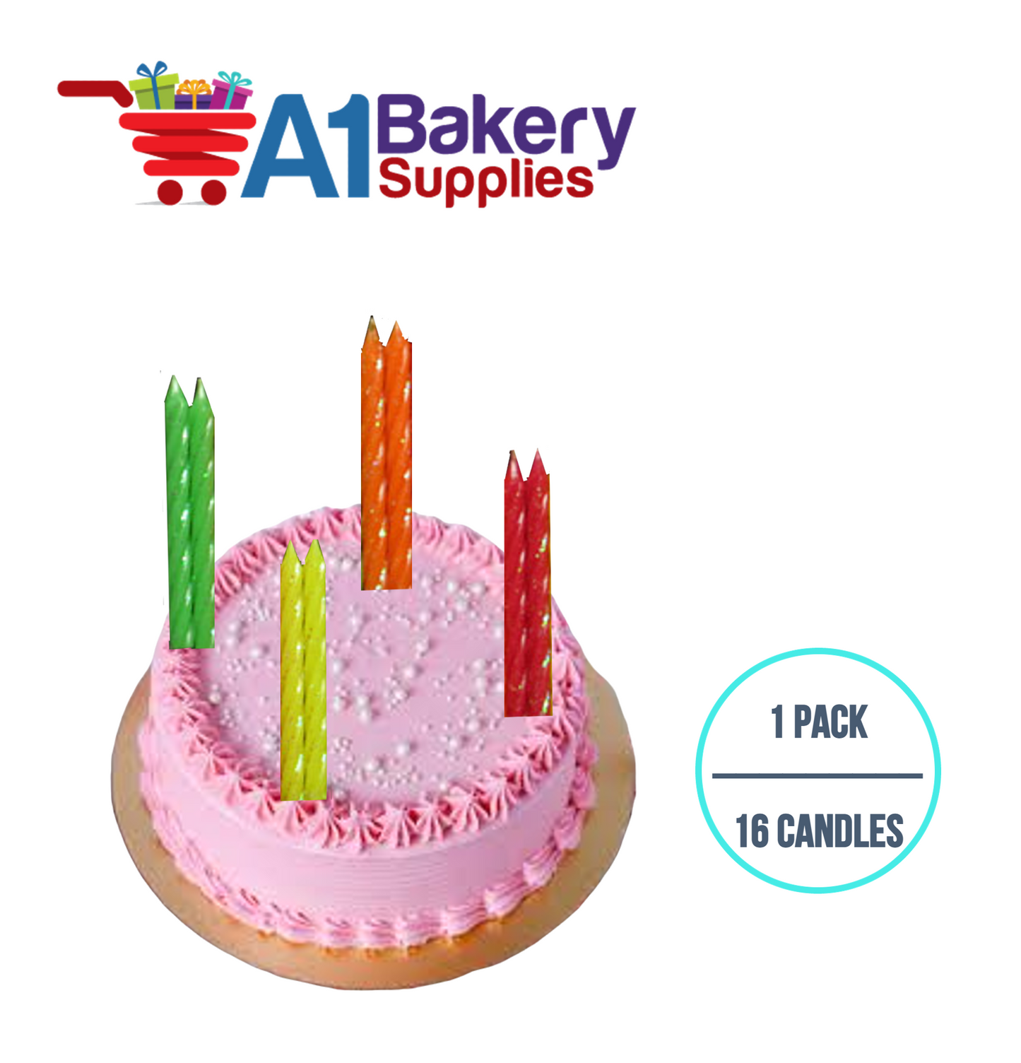 A1BakerySupplies Glitter Candles - Neon Asst 1 pack for Birthday Cake Decorations and Anniversary