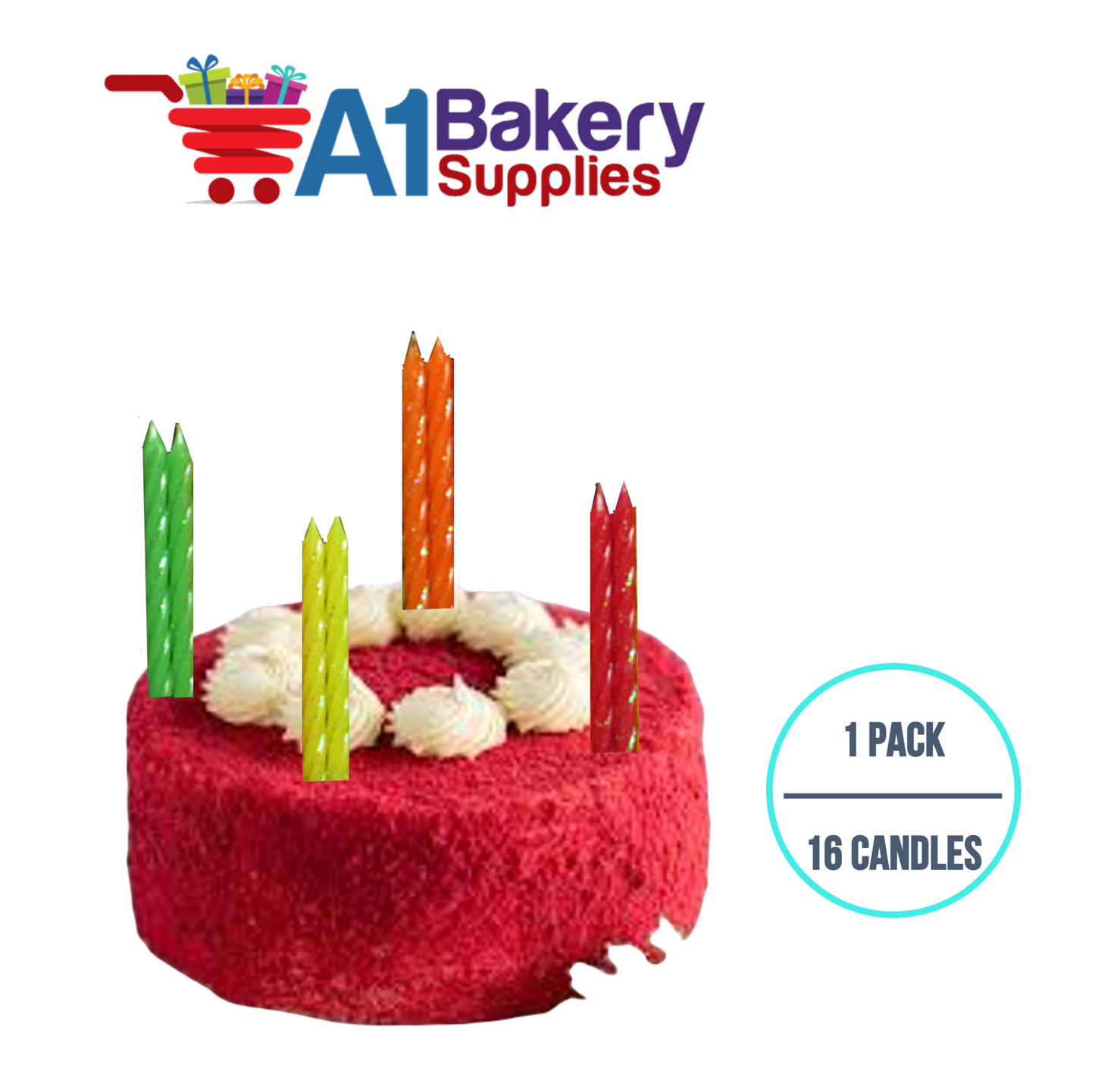 A1BakerySupplies Glitter Candles - Neon Asst 1 pack for Birthday Cake Decorations and Anniversary