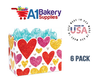 Glittering Hearts Basket Box, Theme Gift Box, Small 6.75 (Length) x 4 (Width) x 5 (Height), 6 Pack