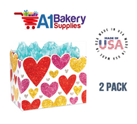 Glittering Hearts Basket Box, Theme Gift Box, Large 10.25 (Length) x 6 (Width) x 7.5 (Height), 2 Pack