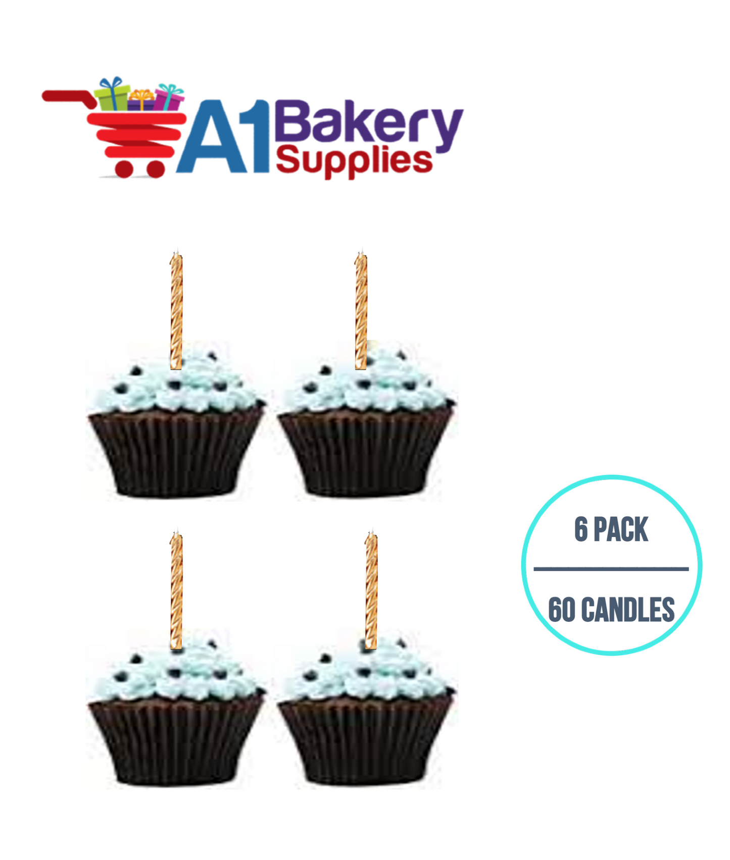 A1BakerySupplies Gold Birthday Candles 6 pack for Birthday Cake Decorations and Anniversary