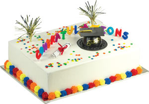 Graduation Cake Kit by A1 Bakery Supplies includes Congratulation Candles, Diploma and Black or White decorative Hat