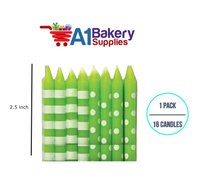A1BakerySupplies Green Stripes And Dots Candles 1 pack for Birthday Cake Decorations and Anniversary