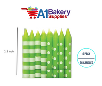 A1BakerySupplies Green Stripes And Dots Candles 6 pack for Birthday Cake Decorations and Anniversary