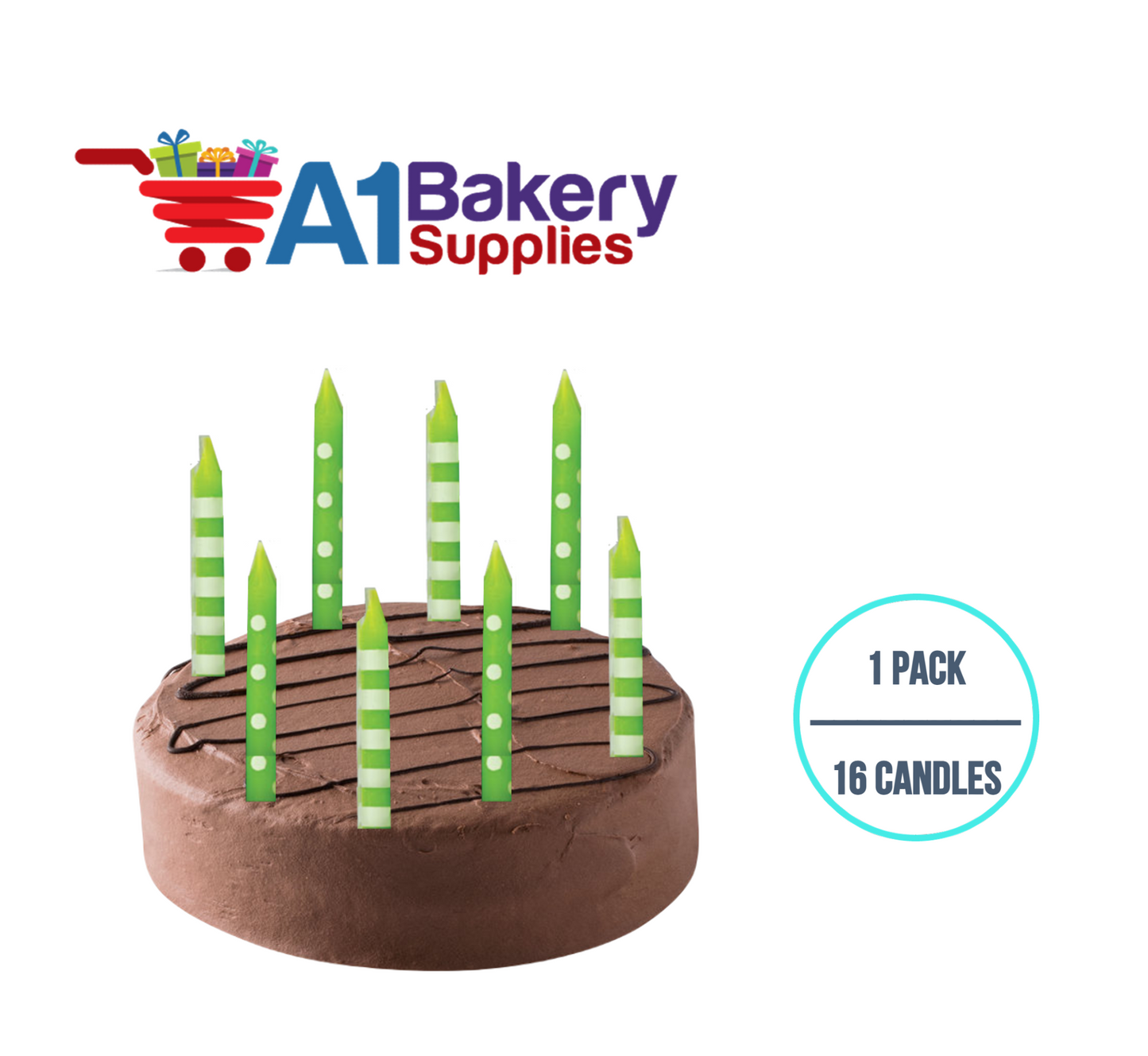 A1BakerySupplies Green Stripes And Dots Candles 1 pack for Birthday Cake Decorations and Anniversary