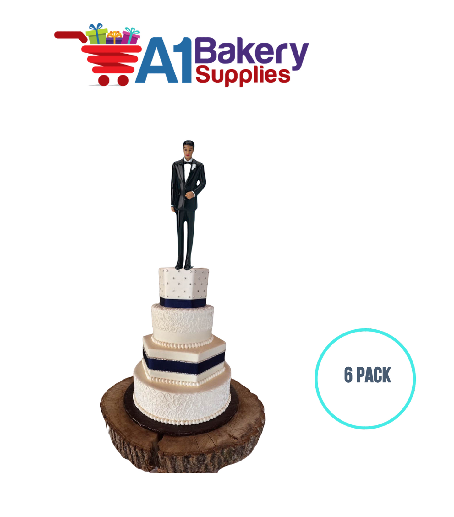 A1BakerySupplies Groom - Black Coat - A.A. 6 pack Wedding Accessories for Birthday Cake Decorations and Marriages