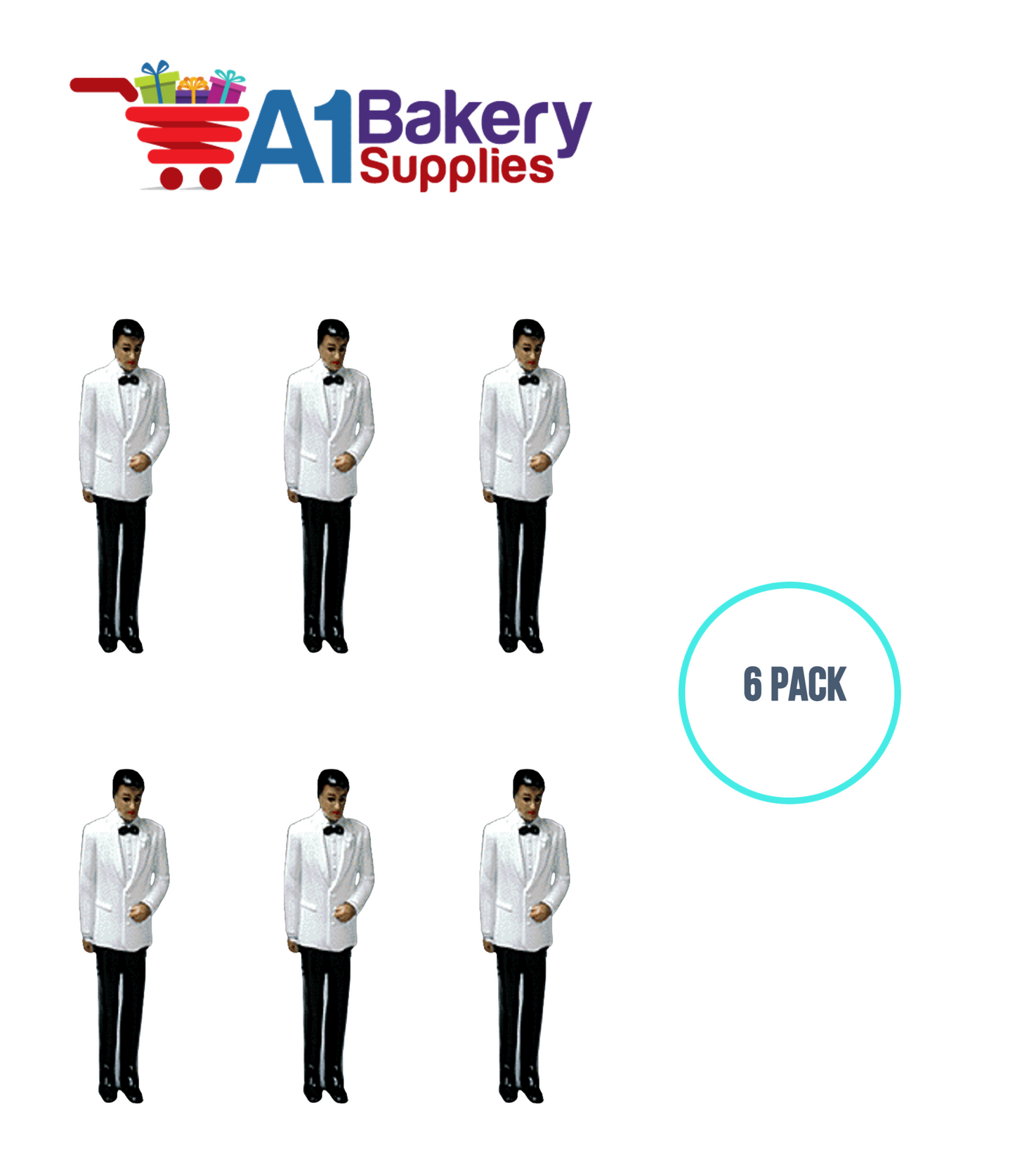 A1BakerySupplies Groom - White Coat - A.A. 6 pack Wedding Accessories for Birthday Cake Decorations and Marriages
