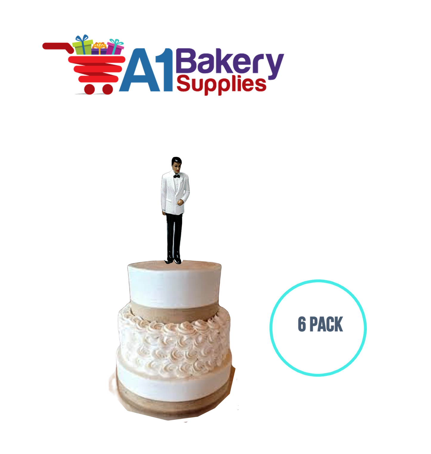 A1BakerySupplies Groom - White Coat - A.A. 6 pack Wedding Accessories for Birthday Cake Decorations and Marriages