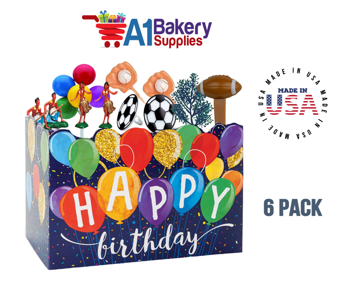 Happy Birthday Balloons Basket Box, Theme Gift Box, Small 6.75 (Length) x 4 (Width) x 5 (Height), 6 Pack