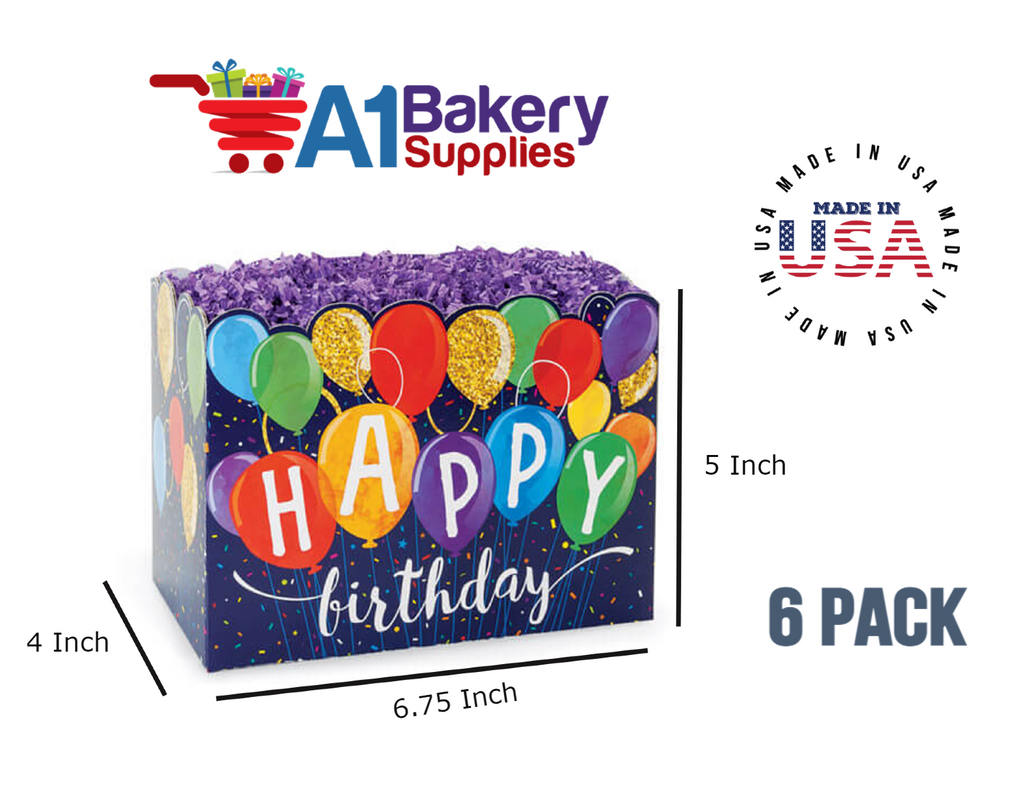 Happy Birthday Balloons Basket Box, Theme Gift Box, Small 6.75 (Length) x 4 (Width) x 5 (Height), 6 Pack