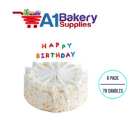 A1BakerySupplies Happy Birthday Message Candles 6 pack for Birthday Cake Decorations and Anniversary