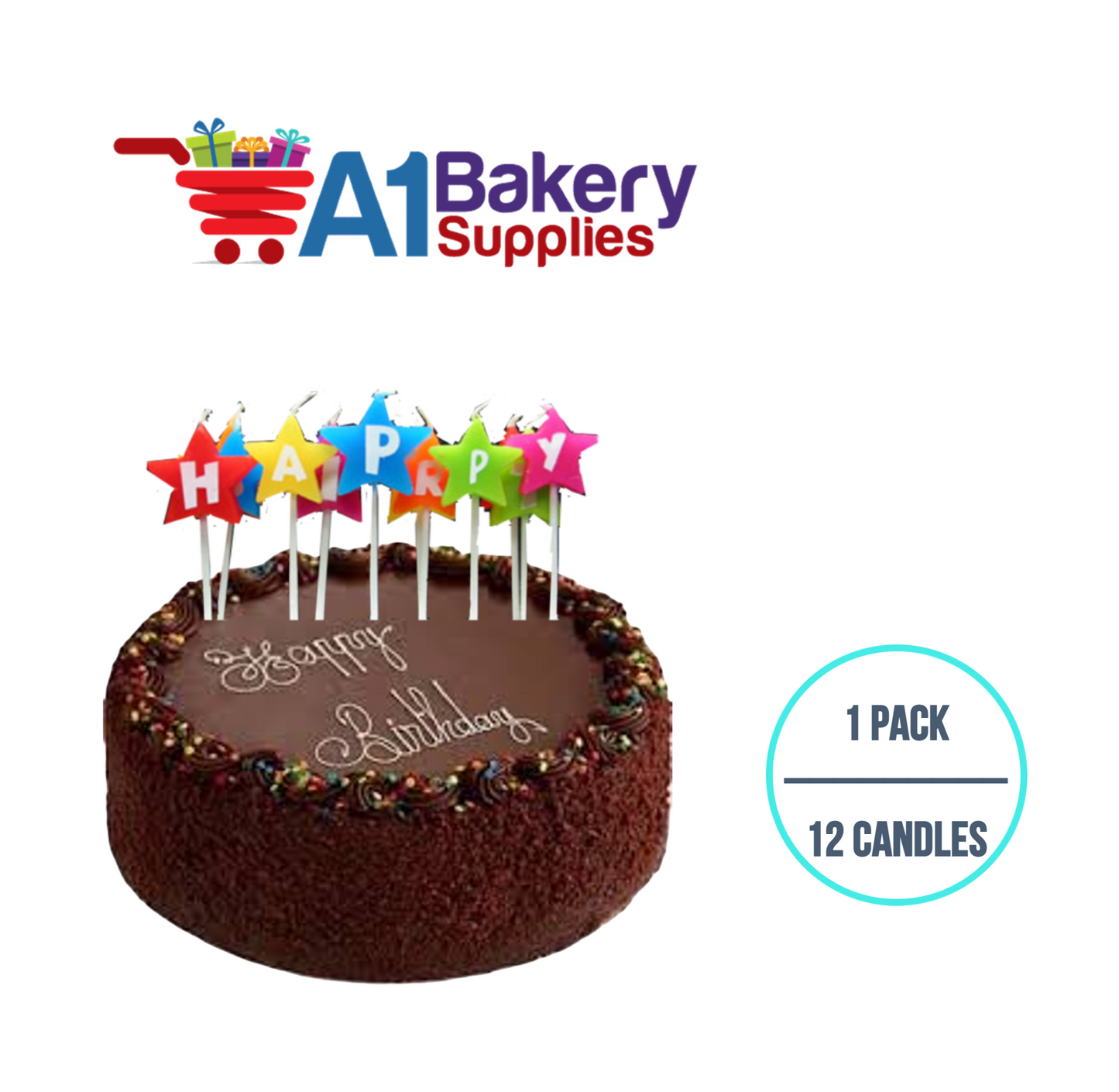 A1BakerySupplies Happy Birthday Star Letter Candles 1 pack for Birthday Cake Decorations and Anniversary