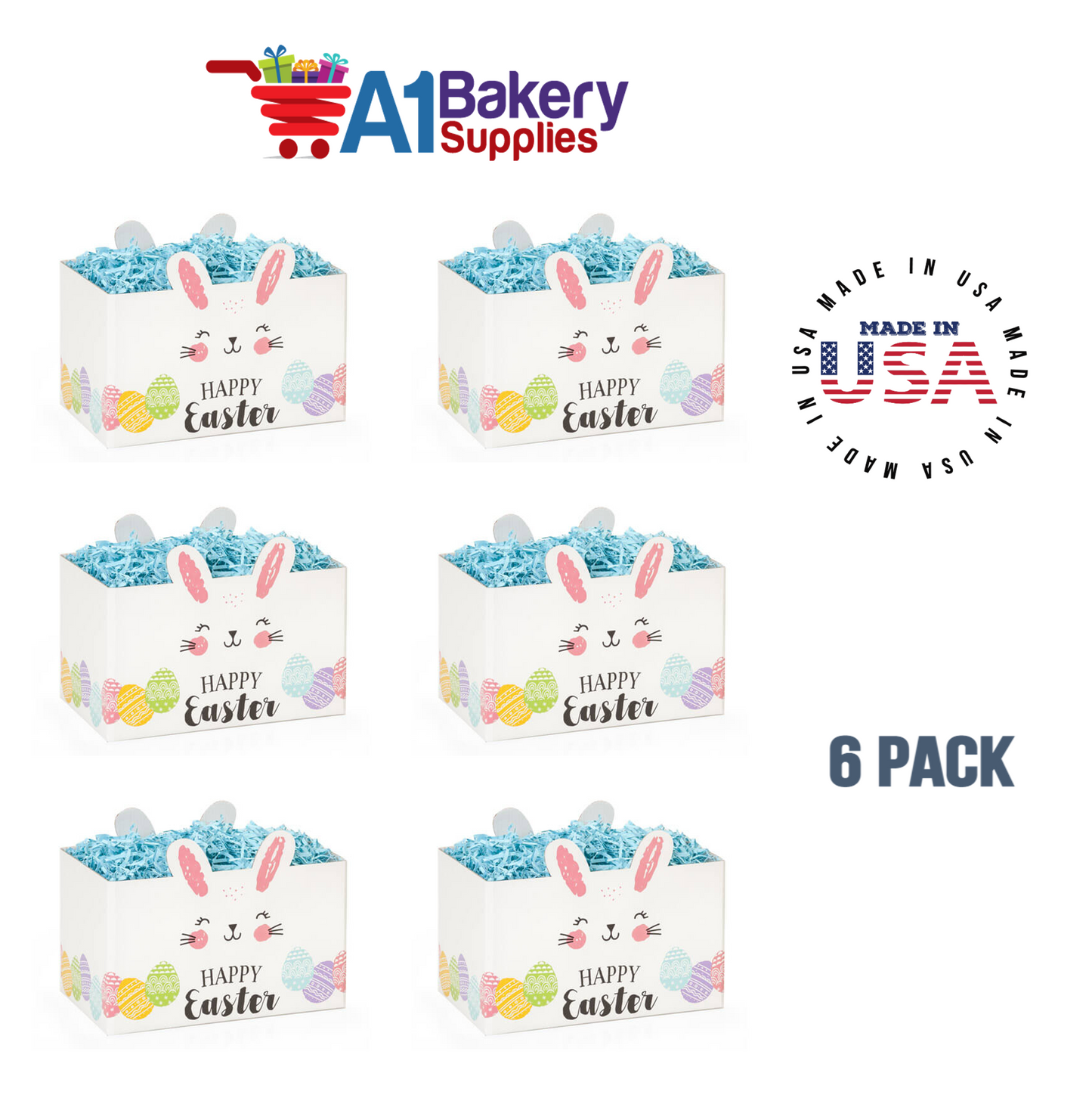 Happy Easter Bunny Basket Box, Theme Gift Box, Large 10.25 (Length) x 6 (Width) x 7.5 (Height), 6 Pack