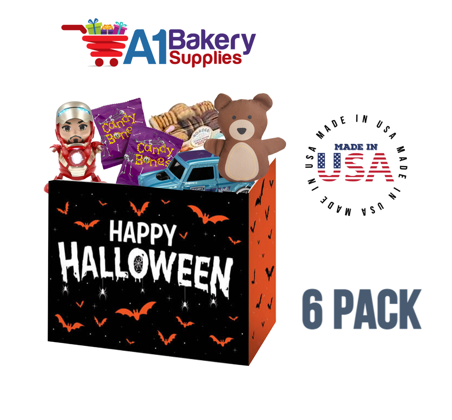 Happy Halloween Basket Box, Theme Gift Box, Small 6.75 (Length) x 4 (Width) x 5 (Height), 6 Pack