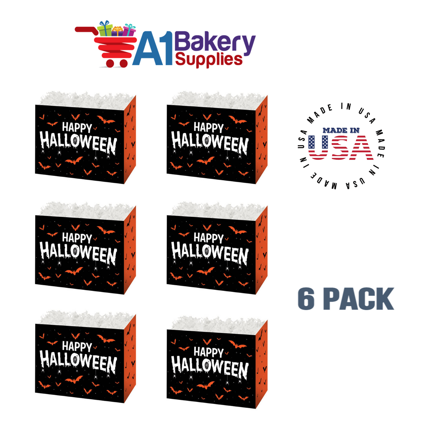 Happy Halloween Basket Box, Theme Gift Box, Small 6.75 (Length) x 4 (Width) x 5 (Height), 6 Pack