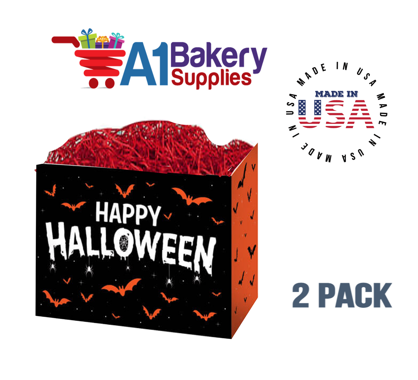 Happy Halloween Basket Box, Theme Gift Box, Small 6.75 (Length) x 4 (Width) x 5 (Height), 2 Pack