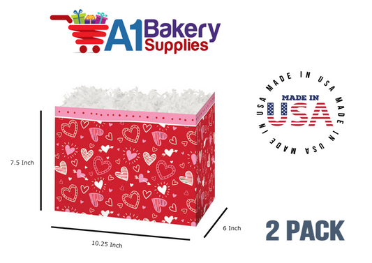 Happy Hearts Basket Box, Theme Gift Box, Large 10.25 (Length) x 6 (Width) x 7.5 (Height), 2 Pack