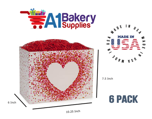Heart Shaped Confetti Basket Box, Theme Gift Box, Large 10.25 (Length) x 6 (Width) x 7.5 (Height), 6 Pack