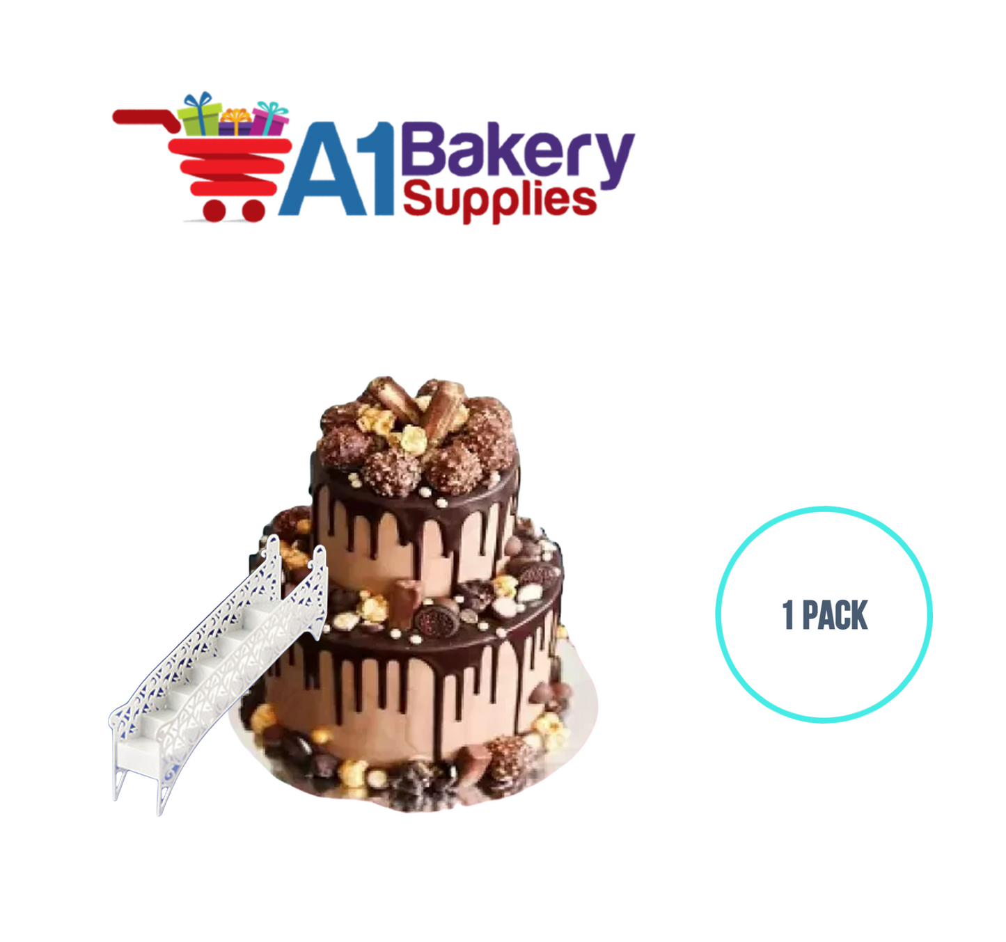 A1BakerySupplies Heart Stairway - 6 Steps - White 1 pack Wedding Accessories for Birthday Cake Decorations and Marriages