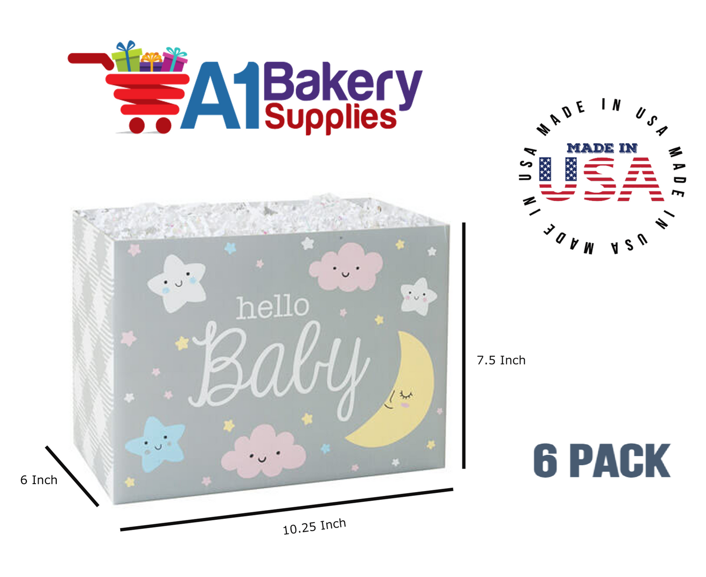 Hello Baby Basket Box, Theme Gift Box, Large 10.25 (Length) x 6 (Width) x 7.5 (Height), 6 Pack