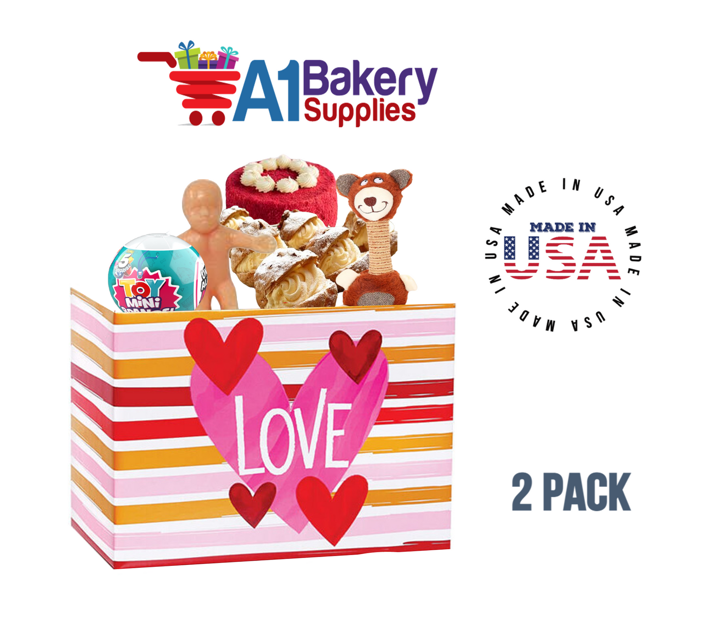 Hello Love Basket Box, Theme Gift Box, Large 10.25 (Length) x 6 (Width) x 7.5 (Height), 2 Pack