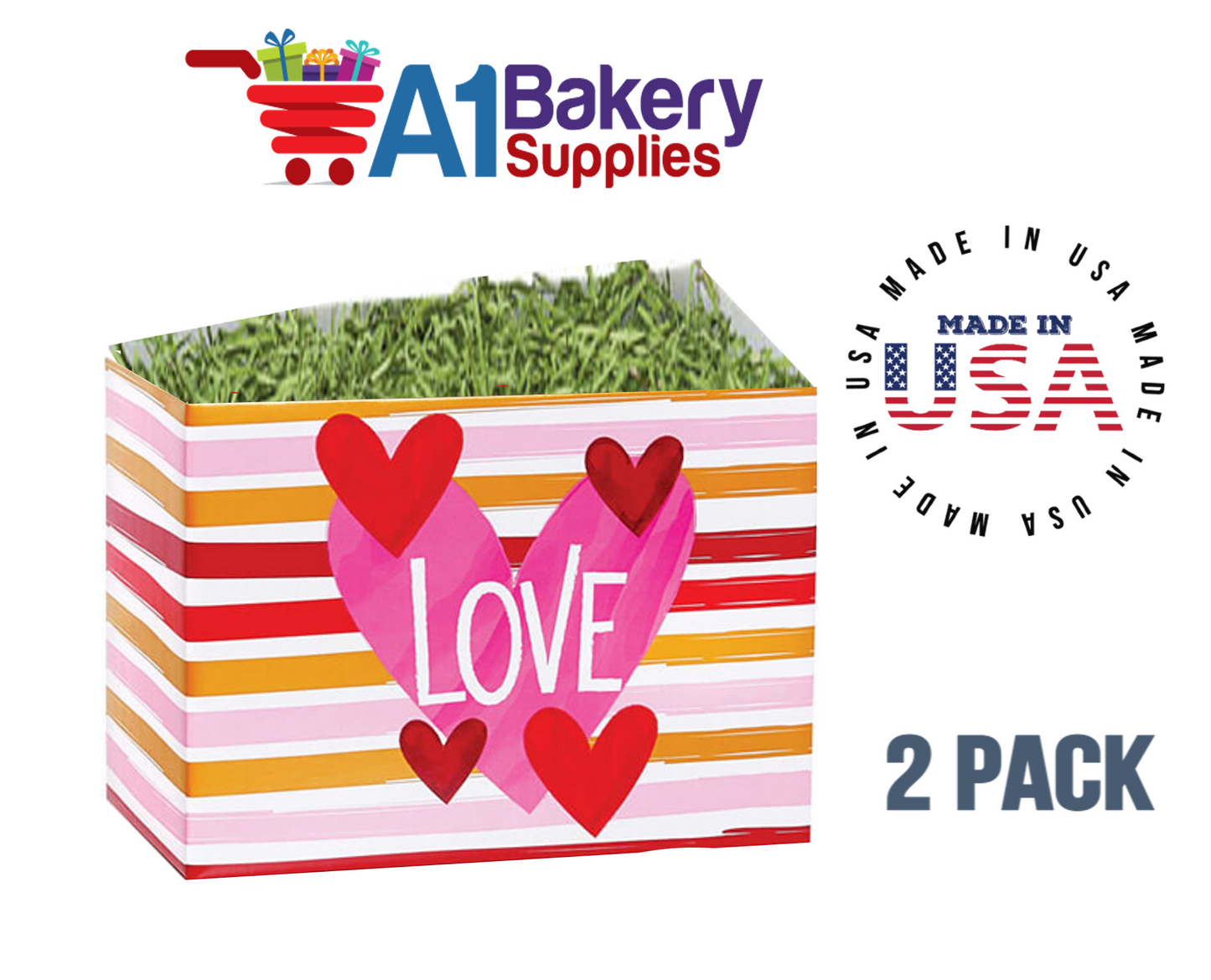 Hello Love Basket Box, Theme Gift Box, Large 10.25 (Length) x 6 (Width) x 7.5 (Height), 2 Pack