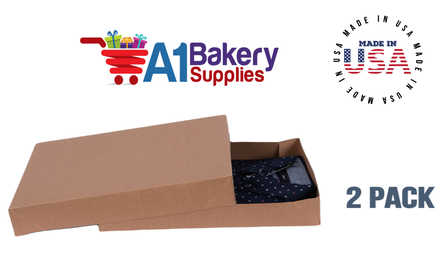 Kraft Brown Color Apparel Box for Men Shirts Gift Wrap Packaging Boxes, 15 x 9 1/2 x 2" - 2 Pack, Small