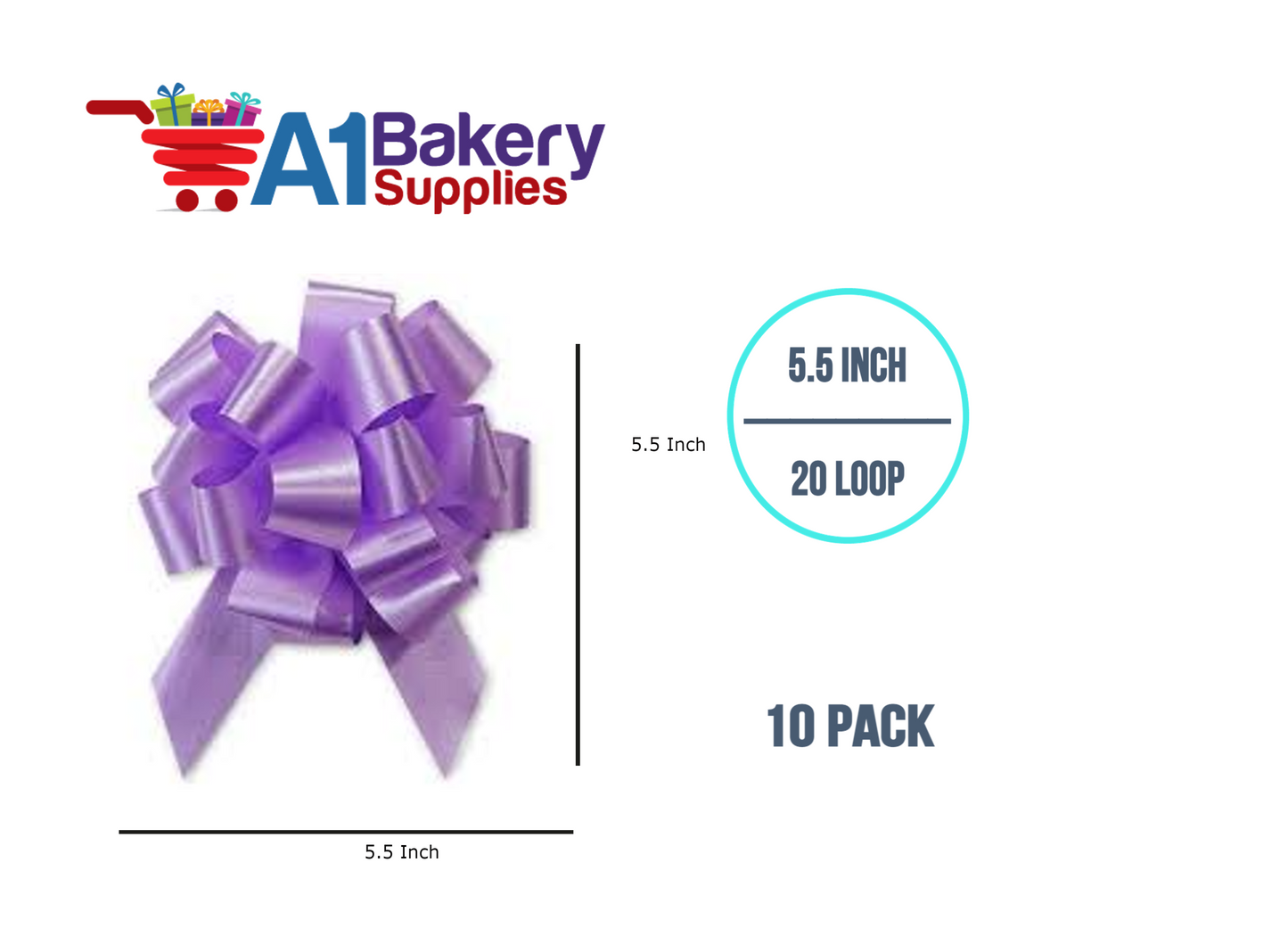 A1BakerySupplies 10 Pieces Pull Bow for Gift Wrapping Gift Bows Pull Bow With Ribbon for Wedding Gift Baskets, 5.5 Inch 20 Loop in Lavender Color
