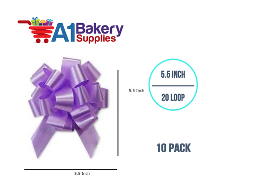 A1BakerySupplies 10 Pieces Pull Bow for Gift Wrapping Gift Bows Pull Bow With Ribbon for Wedding Gift Baskets, 5.5 Inch 20 Loop in Lavender Color