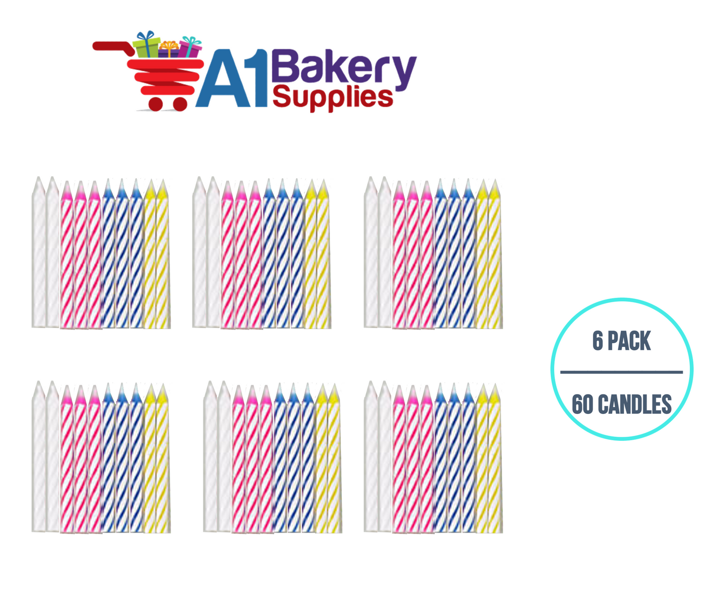 A1BakerySupplies Magic Relight Candles - Multi 6 pack for Birthday Cake Decorations and Anniversary
