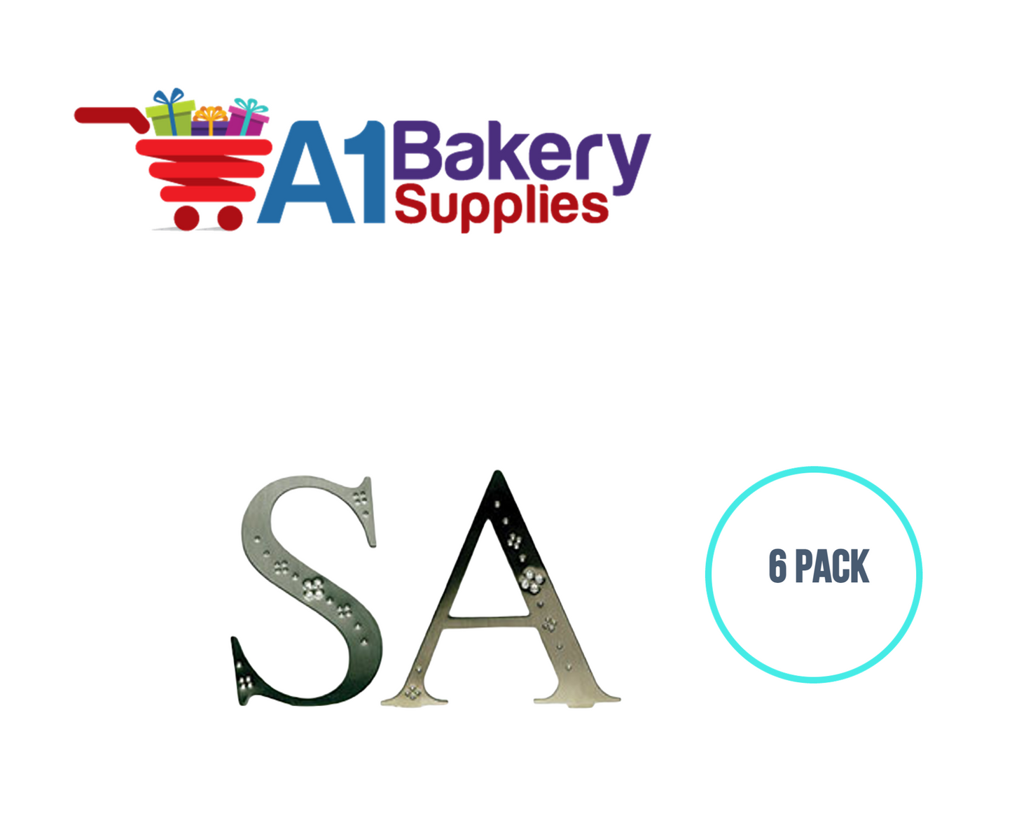 A1BakerySupplies Monogram - Silver Jeweled "R" (4") 6 pack Wedding Accessories for Birthday Cake Decorations and Marriages