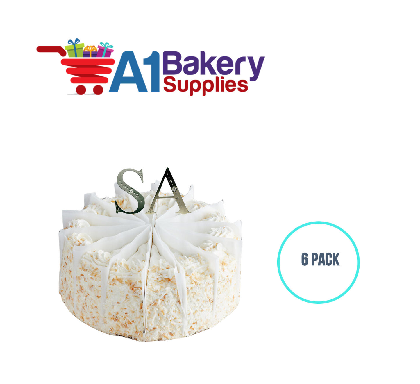 A1BakerySupplies Monogram - Silver Jeweled "P" (4") 6 pack Wedding Accessories for Birthday Cake Decorations and Marriages