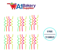 A1BakerySupplies Neon Spaghetti Birthday Candles-Asst 6 pack for Birthday Cake Decorations and Anniversary