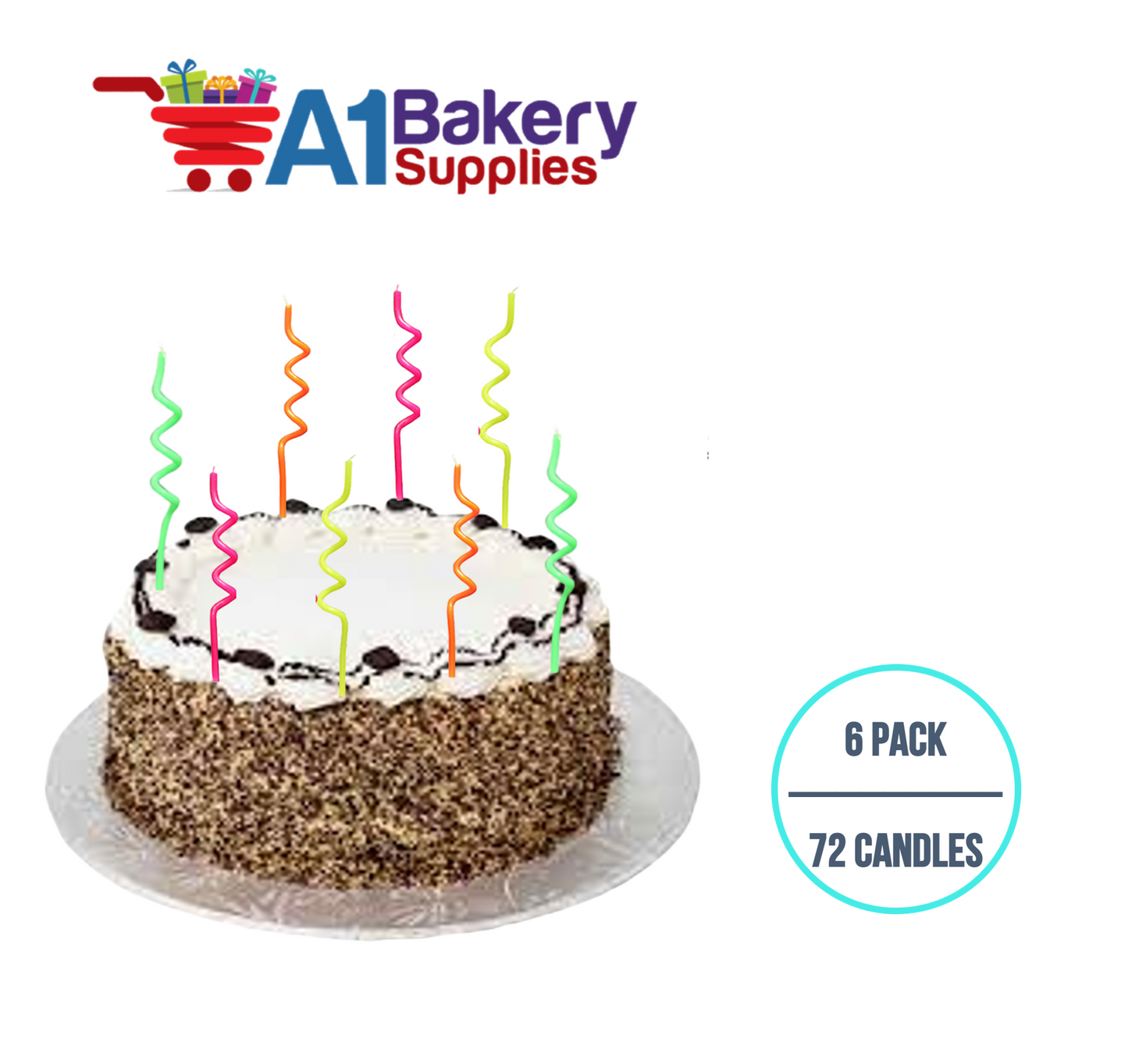 A1BakerySupplies Neon Spaghetti Birthday Candles-Asst 6 pack for Birthday Cake Decorations and Anniversary