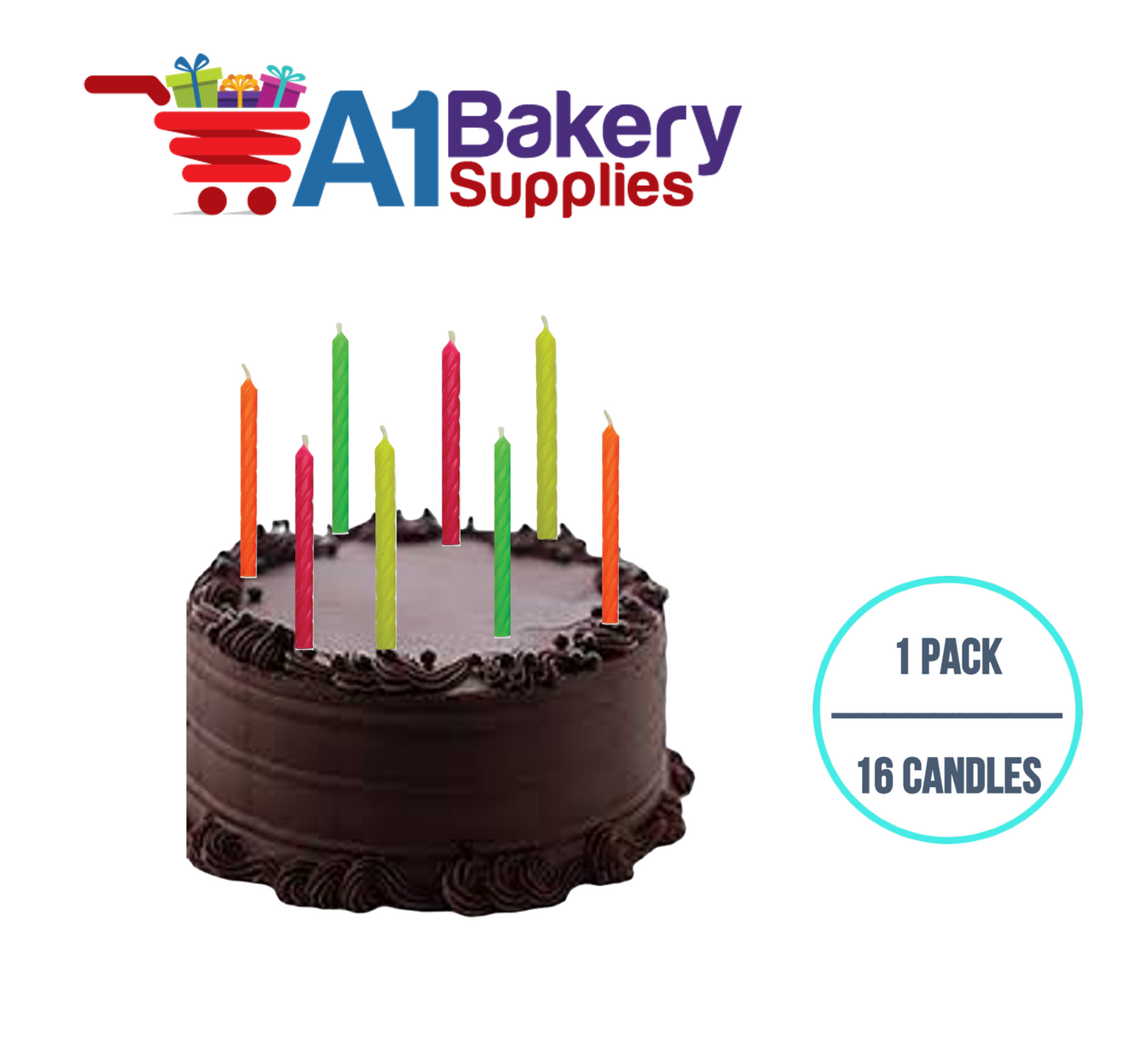 A1BakerySupplies Neon Spiral Asst. Candles 1 pack for Birthday Cake Decorations and Anniversary