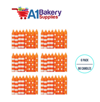A1BakerySupplies Orange Stripes And Dots Candles 6 pack for Birthday Cake Decorations and Anniversary