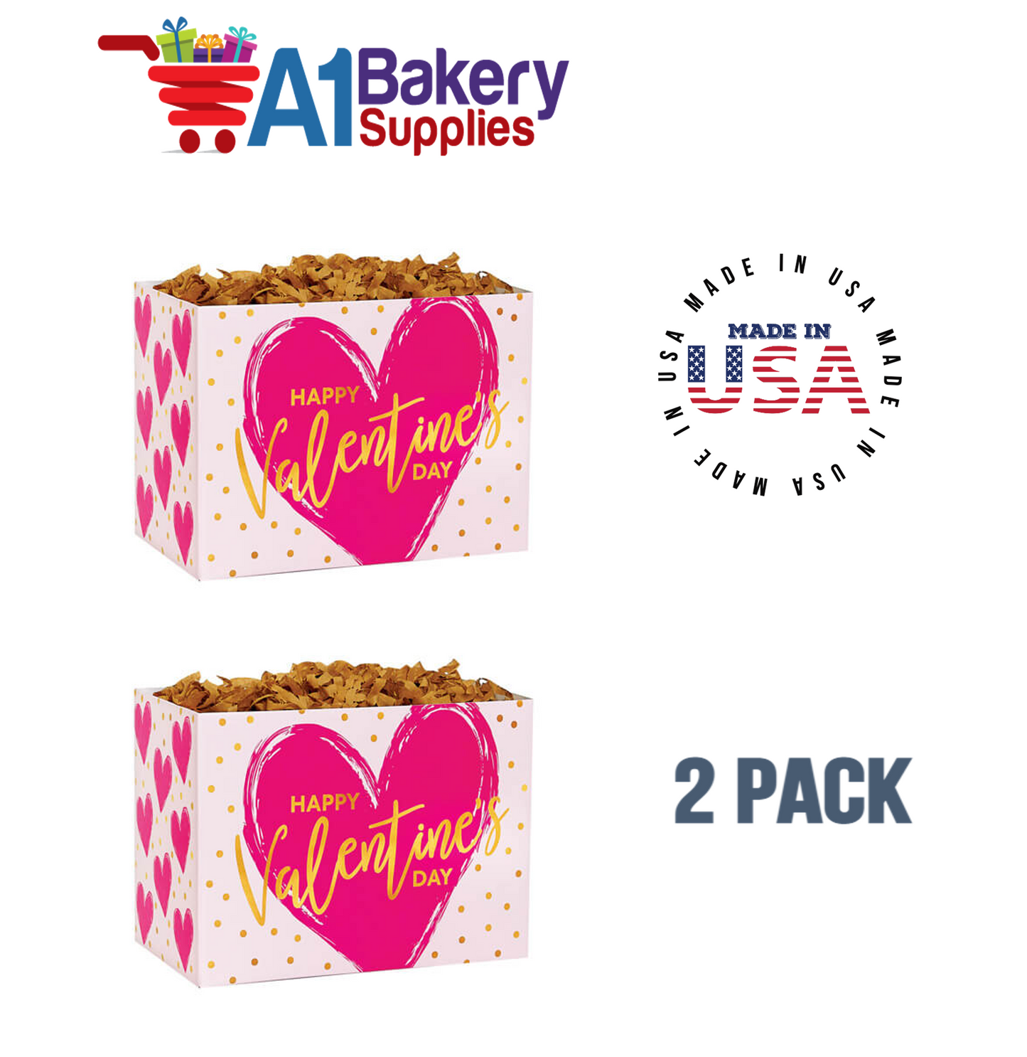 Painted Heart Basket Box, Theme Gift Box, Large 10.25 (Length) x 6 (Width) x 7.5 (Height), 2 Pack