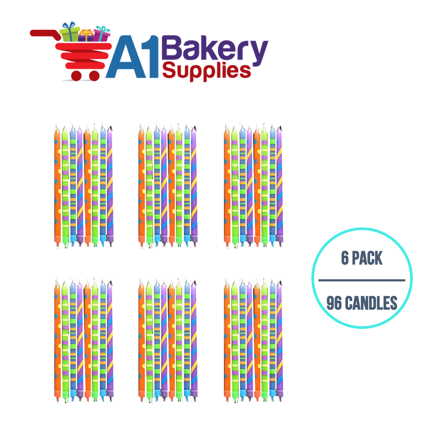 A1BakerySupplies Paparazzi Candles W/Holders-Large 6 pack for Birthday Cake Decorations and Anniversary
