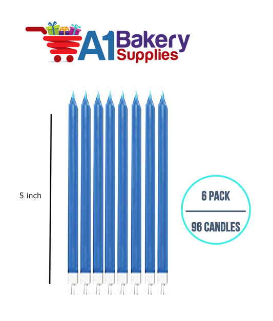 A1BakerySupplies Party Shape Candles- Blue W/Holders 6 pack for Birthday Cake Decorations and Anniversary