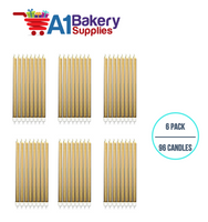 A1BakerySupplies Party Shape Candles- Gold W/Holders 6 pack for Birthday Cake Decorations and Anniversary