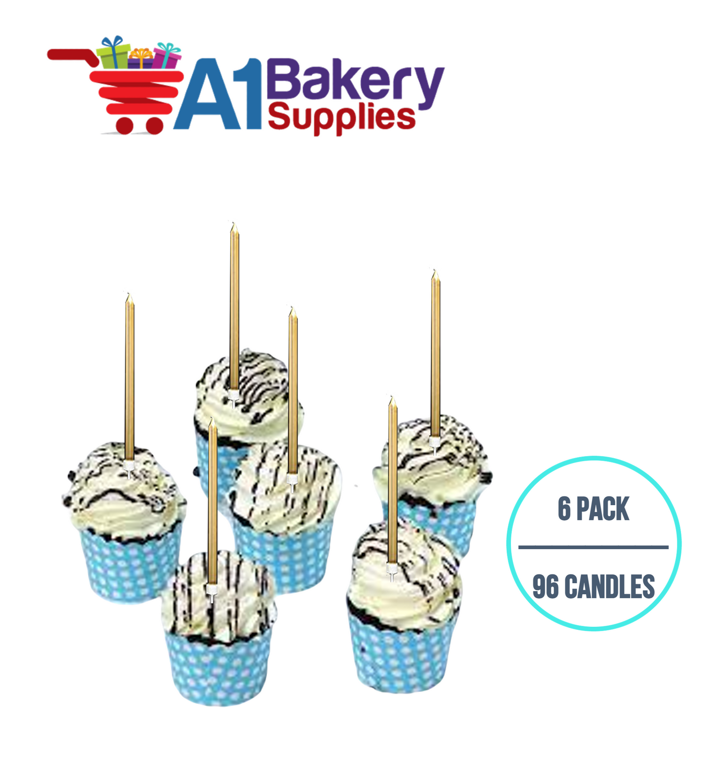 A1BakerySupplies Party Shape Candles- Gold W/Holders 6 pack for Birthday Cake Decorations and Anniversary